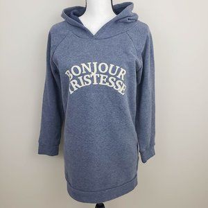 Bonjour Graphic Pullover Hoodie Sweatshirt Blue